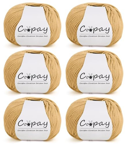 Coopay Merinowolle zum Stricken & Häkeln, 6x50g Weiche Merino Wolle aus 100% Schurwolle, Nadelstärke 2,0-3,5mm, Milchteefarben für Babydecke