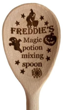 Personalised Halloween Potion Mixing Spoon. Laser Engraved Wooden Spoon with Any Name, for Wizards or Witches to Create Spooky Potions for Halloween.