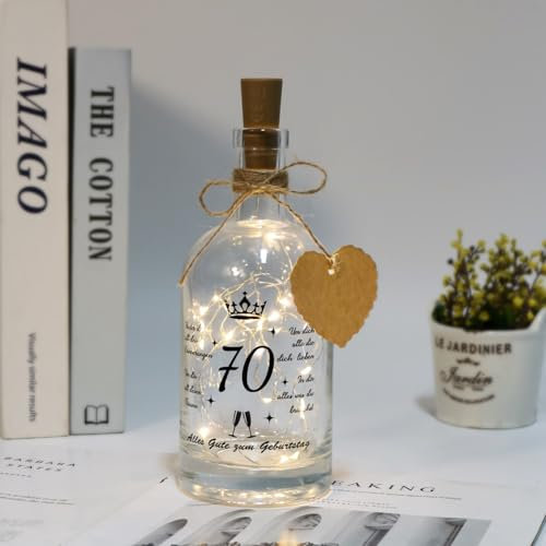 O-Kinee Led Flaschenlicht mit Spruch, Beleuchtete Flasche, Geschenk 70. Geburtstag Mann und Frau, Geldgeschenke, Led Flaschenlicht mit Korken, Flaschenpost, Geschenk für Weihnachten