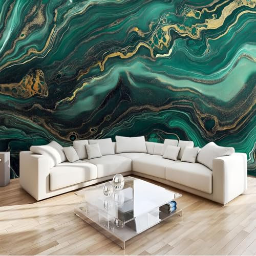 Wall Mural Photo Wallpaper Decoration Dark Green and Gold Marble Non-Woven Premium Art Print Poster 200 x 140 cm Emerald Photo Mural for Living Room Bedroom Office