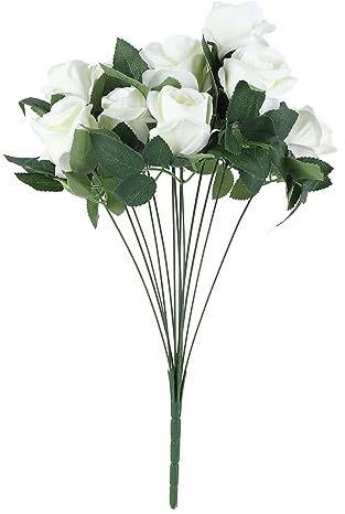 Grcfumo Rose Artificiali, Steli di Rose Artificiali Decorative, Robusti Ornamenti per le Vacanze di Natale Invernali Bouquet per Soggiorno Ufficio Decorazione di Nozze per Feste (Bianco)