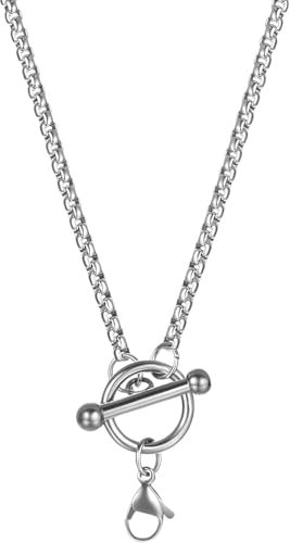 Accessories Toggle Necklace For Men And Women, 925 Sterling Silver Hip Hop Cuban Link Chain T Bar Toggle Clasp Long Chain Pendant Charm Choker Necklace, Lock And Key Necklace