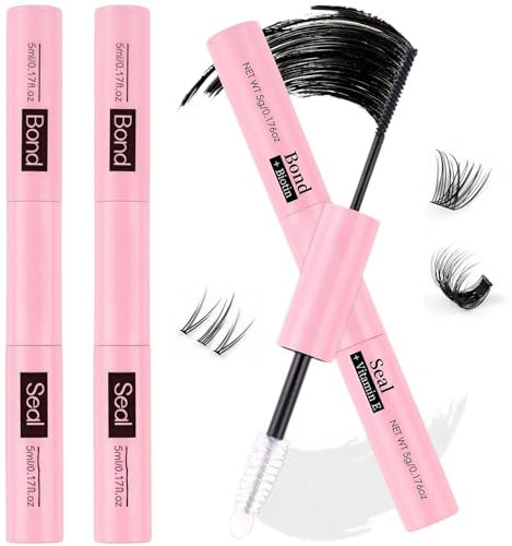 2PCS DIY Eyelash Extension Glue - Super Strong Hold, Sensitive Eyes-Friendly - Lash Bond & Seal for Cluster & Individual Lashes with Mascara Wand