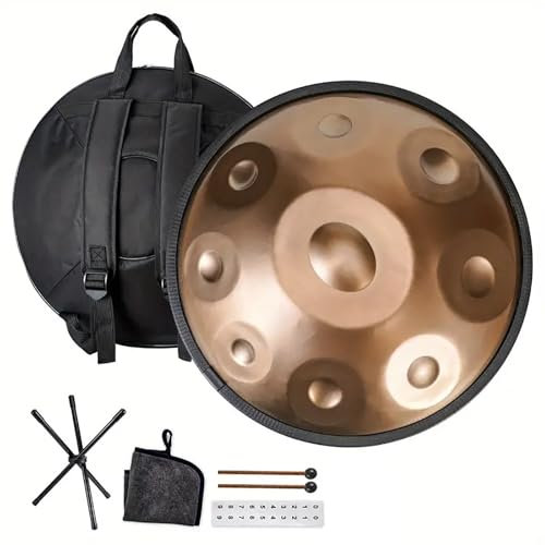 Wsexyy 22 Zoll Stahl Handtrommel, 440Hz 9 Notizen Handpan Trommelinstrument, D Minor Steel -Handpan -Trommel Mit Tragetasche, Stand, Für Schallheilung, Persönliche Meditation, Yoga