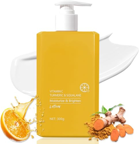 Turmeric & Vitamin C Body Lotion, Body Brightening Cream for Face & Back, Squalane Leg Moisturiser for Uneven Skin Tone, Remove Dark Spots- Firming Face Lotion for Dry Skin,Large-Capacity Cream, 300G