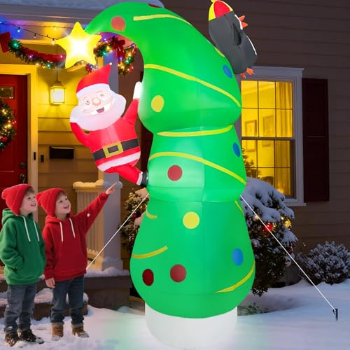 7FT Inflatables Christmas Tree 7FT Christmas Tree Inflatable Outdoor Decor Built-in 5 LEDs Combined with Santa Penguin Xmas Tree BlowUp Yard Decor for Yard Garden Lawn(with Storage Bag)