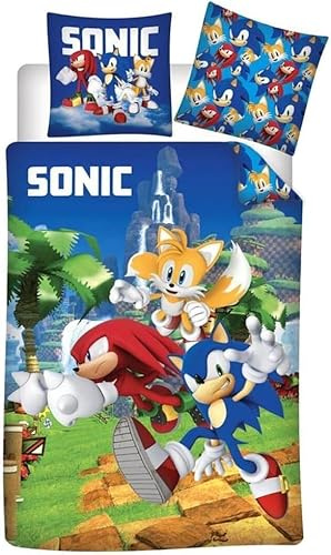 Bettwäsche Sonic und seine Freunde Knuckles et Tails, Bettbezug 135 x 200 cm + Kissenbezug 80 x 80 cm, 2-teilig, Mikrofaser, deutsche Größe