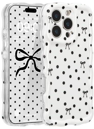 ZCDAYE for iPhone 16 Pro Max Case Wavy Edge Phone Case Polka Dot Bow | Cute Pretty Aethetic Pattern Printed Women Girly Cases, Full Camera Protection, Comfy Soft Phone Cover for iPhone 16 Pro Max