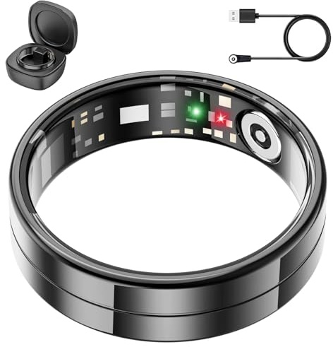 Mingtawn 2025 Neuer ultradünner Smart-Ring, überwacht 24/7 Herzfrequenz, SpO2, Schlaf usw. Ringe für Männer und Frauen, Keine Abonnementkosten, Android iOS (Schwarz Größe 9)