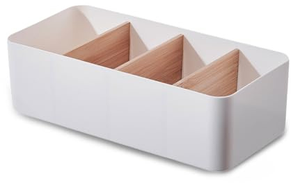 Schreibtisch-Organizer Weiß, 4 Fächer Bambus Büro Organizer mit Stifthalter | Multifunktionale Herausnehmbaren Büro Organizer Desktop Fernbedienungshalter für Stifte, Kosmetika