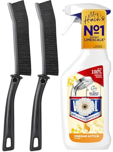 Vinegar Limescale Remover Spray 500ml Bundle – Bathroom & Kitchen Descaler Spray Cleaner with 2 Crevice Cleaning Brushes | Removes Limescale, Watermarks & Soap Scum on Toilets, Showers, Sinks & Tiles
