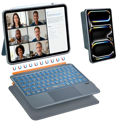 WIWU iPad Pro 11 inch Keyboard Case M4/M5 2024/2025 Magnetic Detachable 3 in 1 Case Bluetooth Case Keyboard Adjustable Stand 7 Colors Backlit Keys with Touchpad (GREY, iPad Pro 11(M4/M5 2024/2025))