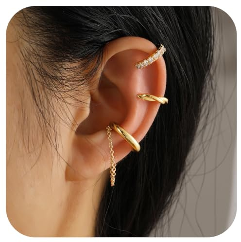 3 Pièces Ear Cuff Femme Faux Piercing Oreille Or Hypoallergénique Réglables Earcuff Boucle Oreille Sans Trou Non Piercing Helix Cartilage Manchette d'Oreille Femme