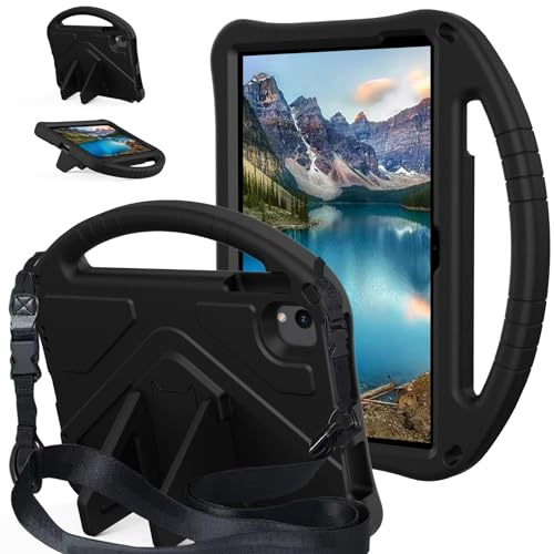 For Lenovo Idea Tab Plus 12.1 Inch 2025 TB-365FC Case Kids Case Lightweight EVA Tablet Cover with Adjustable Strap, Shockproof Handle & Kickstand for Children, Portable Protective Shell(Black)