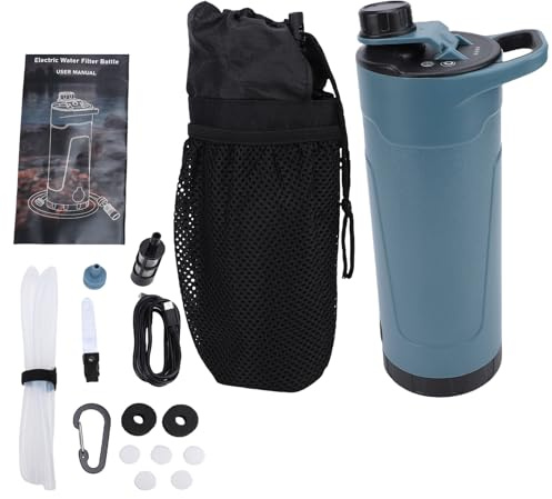 doorslay Portable Filtered Water Bottle,Electric Purifier 22oz for Hiking Backpacking Fishing, Rechargeable Existence Light SOS Distress 25s Per Bottle