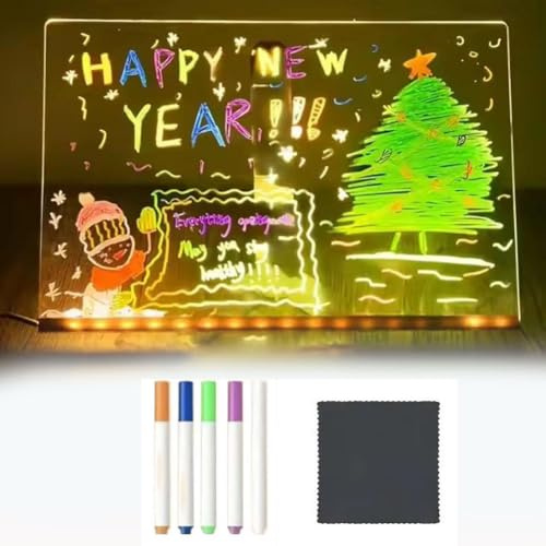 LED-Zeichentafel für Kinder – Beleuchtete Whiteboard-Tafel mit bunten Stiften, kreative, wiederbeschreibbare Acryl-Schreibtafel zum Zeichnen, Weihnachts- und Geburtstagsgeschenk (M 20 * 20cm)