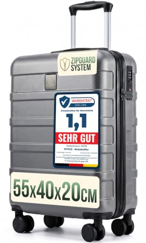 HYGGZ® Trolley Handgepäck Koffer, Graphite (Grau), 55x40x20cm, Hartschale | TSA Schloss, 360° Rollen, 36L Volumen, Passend für Lufthansa, Ryanair, Eurowings