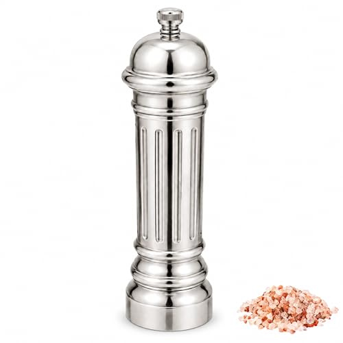 Aurevit Metall-Salzmühle, Hochwertiger Salt Grinder mit einstellbarem Mahlgrad, Edelstahl 316L, nachfüllbar (Silber)