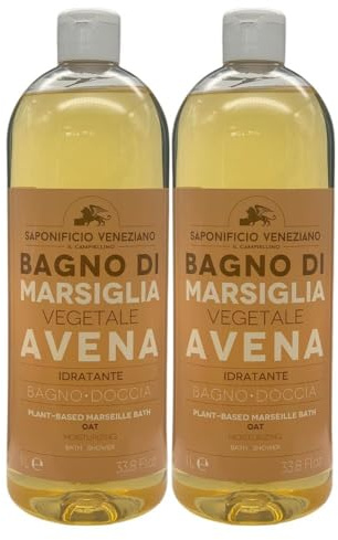 2x Bagno Doccia Bagno Di Marsiglia Vegetale, Ideale Per Un Uso Frequente e Per Tutta La Famiglia 1000ml (AVENA)