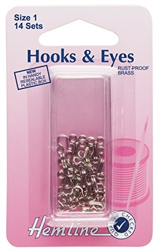 Hemline H400.1 Nickel/Brass Rust Proof Hook/Eyes Size 1 14 Sets in a Plastic Box by Hemline