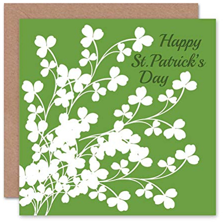 Wee Blue Coo St Patrick's Day Card - White Shamrock