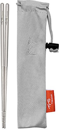 TiTo Titanium Palillos de Titanio Sólido para Exteriores Antideslizantes Ligeros No Calientes Reutilizables Palillos Aptos para Lavavajillas para Camping Picnic Senderismo(6 x 160 mm)