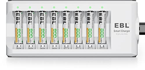 EBL Rechargeable Batteries AAA 800mAh 8 Counts with EBL C808 AA AAA Battery Charger - Rechargeable Battery and Smart Charger Set