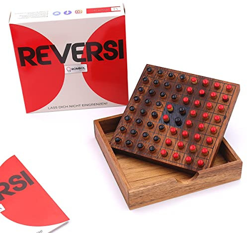 ROMBOL Reversi - Interessantes Strategiespiel für 2 Personen aus edlem Holz, Farbe:schwarz/rot