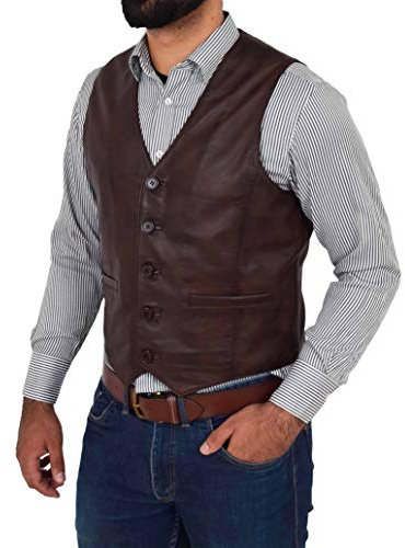 A1 FASHION GOODS Herren Volles Leder Weste Braun Gilet Traditionell Intelligente Weste - King (XL - EU 52)