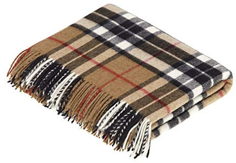Moon Woll-Überwurfdecke, Merino-Labmswolle, Camel Thompson Tartan, hergestellt in Großbritannien