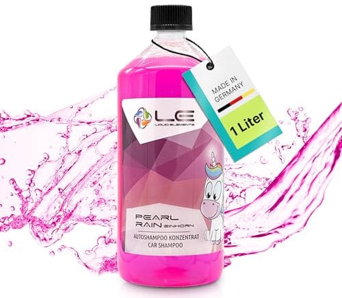 Liquid Elements – Pearl Rain Autoshampoo Einhorn-Edition 1 Liter – Autoreiniger entfernt hartnäckige Verschmutzungen – ohne Wachse & Versiegelungen anzugreifen – mit Einhorn (Zuckerwatte) Duft