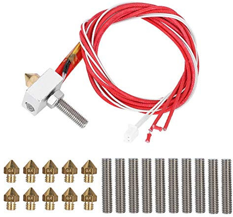 Kafuty 3D PLA Hotend Estrusore con 10 * 0,4mm Ugello + 10 * 1.75 mm Estrusore Tubo per Stampante 3D, 12V / 40W Kit Blocco di Riscaldamento in Alluminio per MK8, i3, Anet A8, Alunar M508