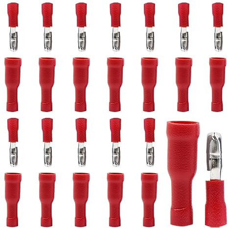 Yosawo 100-pieces Insulated Male/Female Bullet Quick Splice Wire Connector Electrical Crimp Terminal 22-16AWG Red (ZDH)
