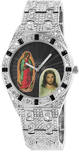 King Star Unisex-Uhr Strass Heiligenbild Bling Bling silberfarbig 2800055 (silberfarbig)