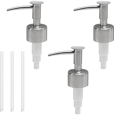 MroMax 304 Stainless Steel Soap and Lotion Dispensers Replacement Pump for 28/400 Bottles Jars, Bathroom Screw Lotion Pump Head, Silver 3Pcs