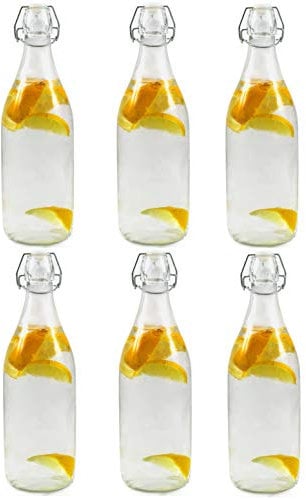 Chef-Hub 500ml Round Clear Glass FLIP TOP POP Bottle for Beer, Wine, Juice, Water ETC x 6
