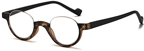 VEVESMUNDO Halbrand Lesebrille Herren Damen Halbmond Federscharnier Klassische Retro Runde Schmal Klar Arbeitsplatzbrille Lesehilfe Sehhilfe Halbbrillen mit sehstärke (Schildkröte, +2.0)
