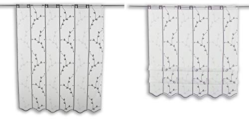 Albani Group Cliprollo Scheibengardine Blätter Taupe Bestickt | Höhe 120/145/175cm | Breite der Gardine frei wählbar in 15,5cm Schritten | Gardine | Panneaux | (Höhe 145cm)