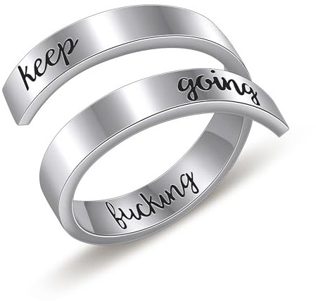 AILUOR Inspirational Ring, Edelstahl Gravur Ring Einstellbare Inspirierender Schmuck Einstellbare Persönlichkeit Ermutigung 'Keep Going' für Männer, Frauen, Jungen, Mädchen (Keep going Silver-1)