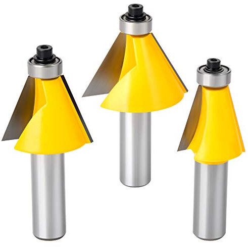 MEIGG Werkzeug 3-teiliges Fasenfräser-Set Fräser, 1/2-Zoll-Schaft, runde Nase, Schnittwinkel: 15, 22,5, 30 Grad, 2,5 cm Schnittlänge