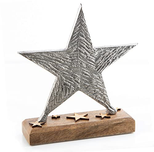 Logbuch-Verlag 1 Weihnachten Stern zum Hinstellen silberfarben 21 cm - Metall Holz Weihnachtsdeko Dekofigur Geschenk