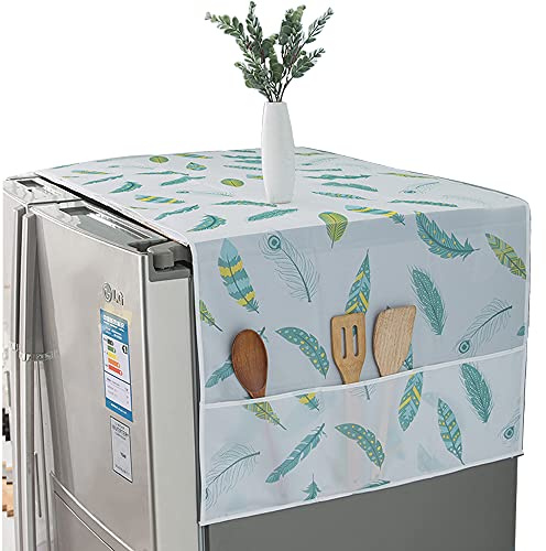 Refrigerator Fridge Dust-Proof Cover Washing Machine Cover PEVA Material Waterproof Cover with Storage Pockets Bags Fridge Dust Cover Oven Cover Multi-Purpose Top Covers (Double door, Flowers 2)