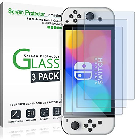 amFilm Pellicola Protettiva (3 Pezzi) per Nintendo Switch OLED Model 2021, Vetro Temperato Protezione Schermo per Nintendo Switch OLED