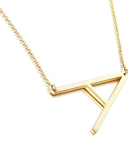 HIJONES Damen Edelstahl Seitlich Anfangsbuchstaben Halskette Choker Kette Alphabet Anhänger, Gold Buchstabe A