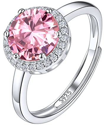 Suplight Damen Ringe aus 925 Sterling Silber Kristall Fingerring mit Geburtsstein Oktober in Rundschnittform Zirkonia Damenring Synthetischer rosa Turmalin