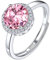 Suplight Damen Ringe aus 925 Sterling Silber Kristall Fingerring mit Geburtsstein Oktober in Rundschnittform Zirkonia Damenring Synthetischer rosa Turmalin