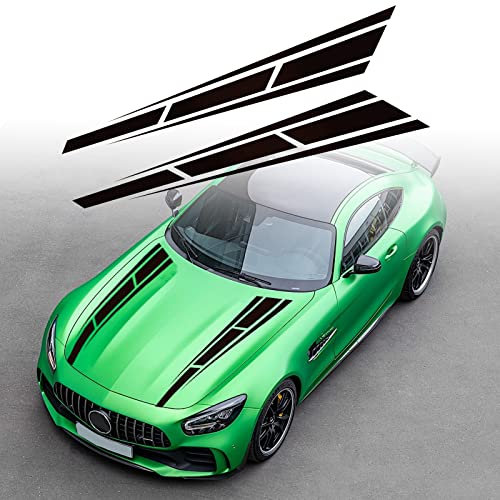 Auto Motorhaube Streifen Aufkleber, Auto Racing Karosserie Seite Streifen Aufkleber Rock Dach Haube Stoßstange Streifen Aufkleber Vinyl Streifen Dekoration für Autos SUV LKW Geländewagen, Schwarz