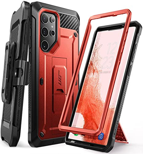 Supcase Outdoor Case for Samsung Galaxy S22 Ultra (6.8 Inches) 5G Mobile Phone Bumper Case Rugged Protective Cover [Unicorn Beetle Pro] without Screen Protector with Belt Clip and Stand (Red)
