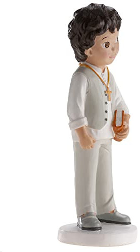 dekora - Figura Decorativa per la Prima Comunione Ragazzo con Bibbia - Realizzata in Resina - Decorazione per Torte - Altezza 16,6 cm - Design Originale e Dettagliato - Adatto al Contatto Alimentare