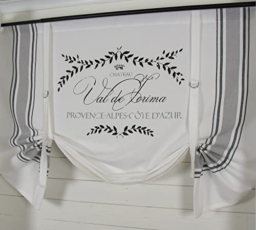 LillaBelle Raff Gardine Maje SCHWARZ 180x120 cm B x L Landhaus Scheibengardine Weiß Streifen